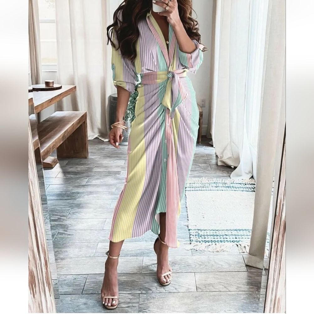 Women's Summer Bohemian Midi Boho Print Tribal Hippie Floral Shirt Fashion Dress